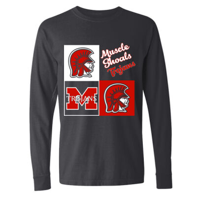 Squares Trojans  - Garment Dyed Heavyweight Ringspun Long Sleeve T-Shirt Thumbnail